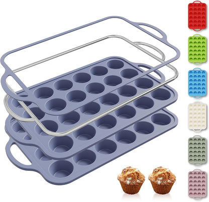 2 Packs 12 Cups Silicone Muffin Pan for Baking with Metal Reinforced Frame Regular Size Cupcake Pan Tray Egg Bites Silicone Cookie Molds Muffin Tin Tart Pans Sheet Set for Oven Dishwasher Safe