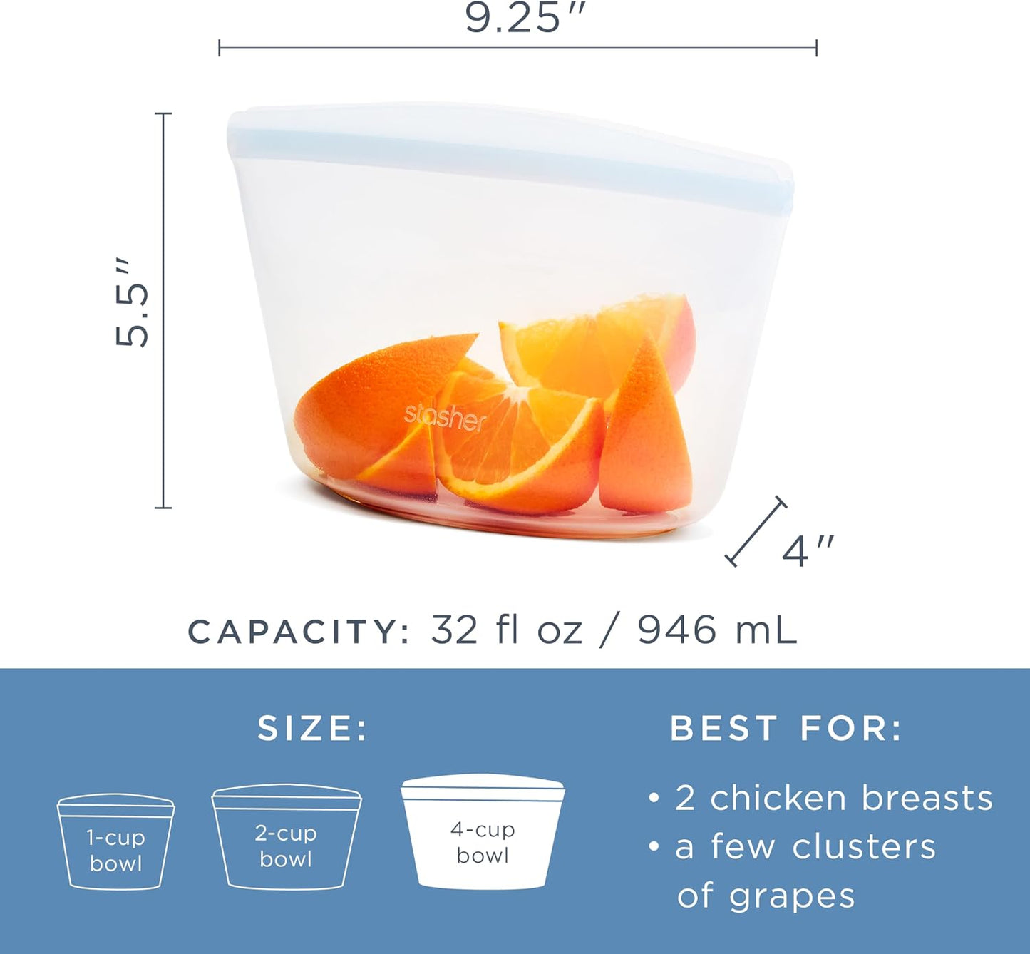 Stasher Premium Reusable Silicone Food Storage Bags, 2-Pack, Clear