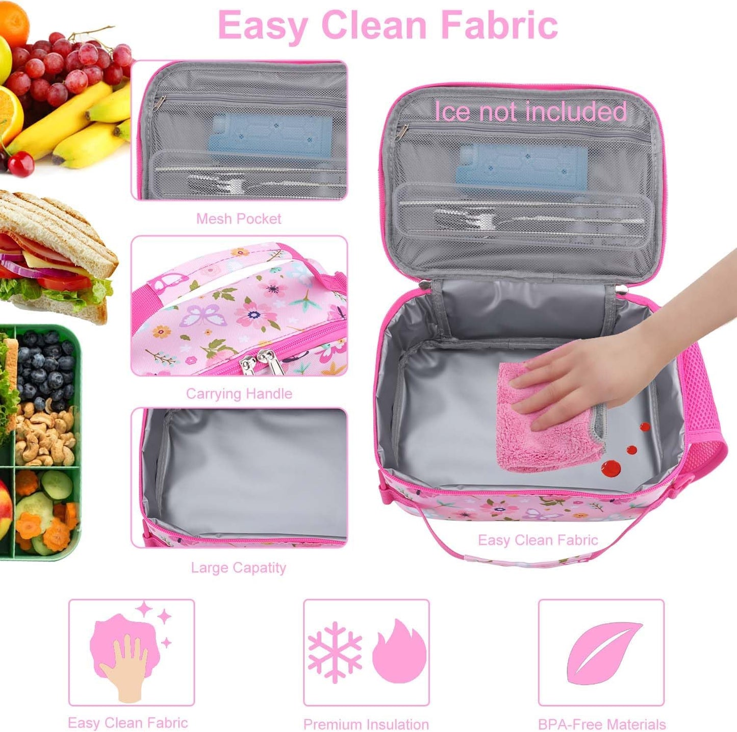 RHCPFOVR Kids Initial Lunch Bag - Insulated Lunch Box for Boys Girls,Washable Lunch Bag and Reusable Toddler Leak-proof Lunchbox for School and Daycare - Colors B