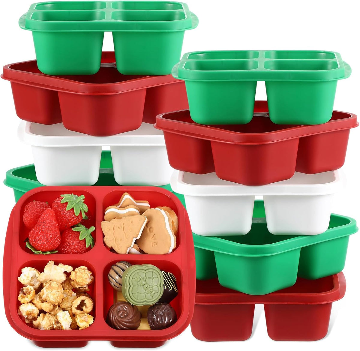 Honeydak 10 Pack Bento Snack Containers 4 Compartment Snack Boxes Reusable Containers with Lids Divided Meal Prep Lunch Food Storage Box for School Work Travel