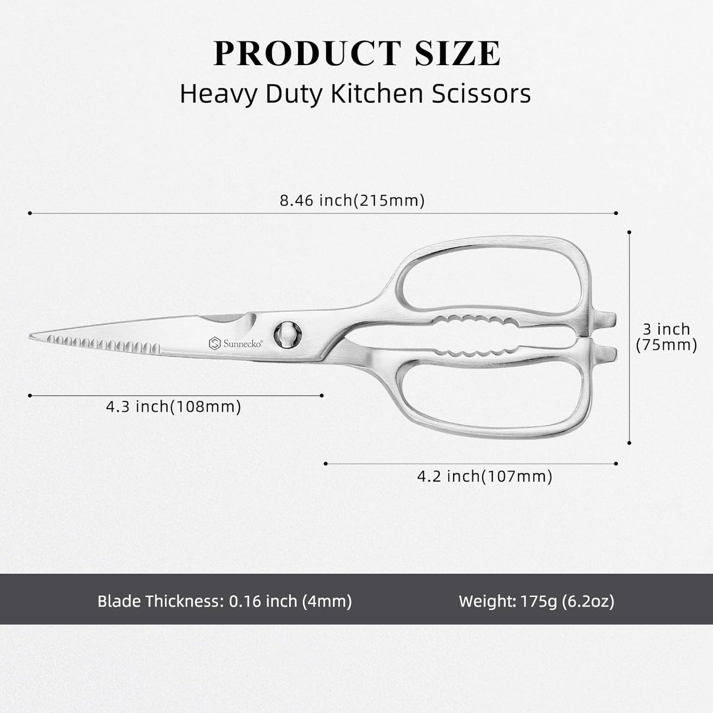 Sunnecko Heavy Duty Kitchen Scissors - Stainless Steel Kitchen Shears, Ultra Sharp Micro Serrated Poultry Shears, Cooking Scissors for Meat, Dishwasher Safe