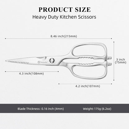 Sunnecko Heavy Duty Kitchen Scissors - Stainless Steel Kitchen Shears, Ultra Sharp Micro Serrated Poultry Shears, Cooking Scissors for Meat, Dishwasher Safe