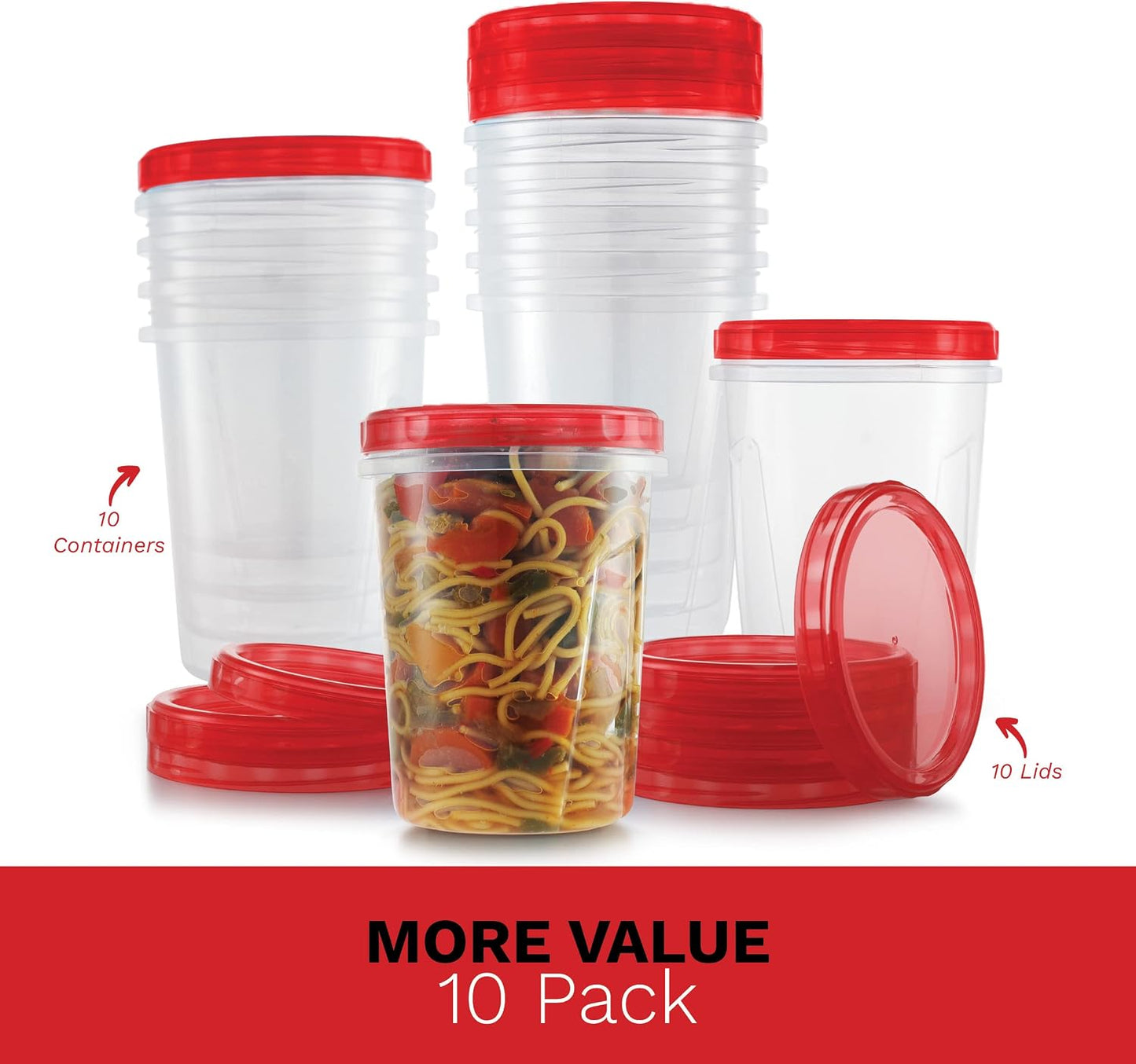 Tafura 10 Pack Leakproof Freezer Containers for Food with Twist Top Lids - 32 Oz BPA Free Reusable Plastic Soup Containers with Screw On Lids - Ideal for Meal Prep, Leftovers & Pantry Organization