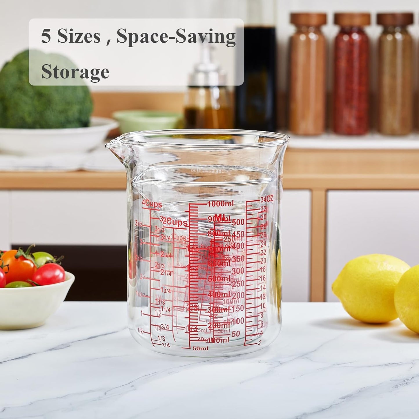 3 Piece Glass Measuring Cup Set, Includes 1/2-Cup, 1-Cup, and 2-Cup High Borosilicate Glasss Liquid Measuring Cups, Dishwasher, Freezer, Microwave, and Preheated Oven Safe, Essential Kitchen Tools