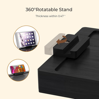 Wealone Black Couch Arm Tray for Wide Couch, Bamboo Sofa Arm Clip Table with Storage Box, Couch Armrest Tray with 360°Rotating Phone Holder, Sofa Arm Table Clip for Eating, Drinks or Dining