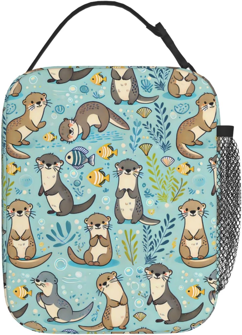 Reusable Sea Otter and Water Lily Lunch Box for Kids Girls Boys Women Adult, Insulated Cute Lunch Bag,Polyester Cooler Handbags Case for School Picnic Work Travel Outdoor Beach or Hiking