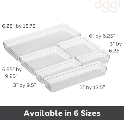 Oggi Clear Drawer Organizer - 3" X 12.5" - Ideal for Organizing Kitchen Drawers, Office, Desk, Silverware, Kitchen Utensils, Cosmetics and Bathrooms