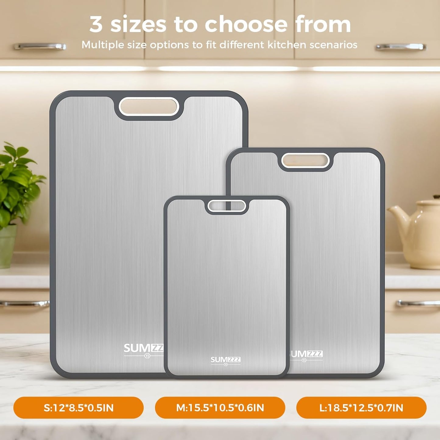Titanium Cutting Board for Kitchen, Cutting Board Double Sided Food Grade, Pure Titanium/PP, Easy to Clean Large Size 15”×10.3”
