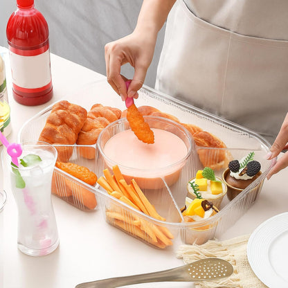 Shellwei 4 Pcs Jumbo Veggie Tray 15.6" x 11.2" x 3" Chip and Dip Platter Nacho Tray Disposable Catering Trays with Lids Divided for Veggie, Charcuterie, Taco, Salad in Party/Buffet/Travel (No Lid)