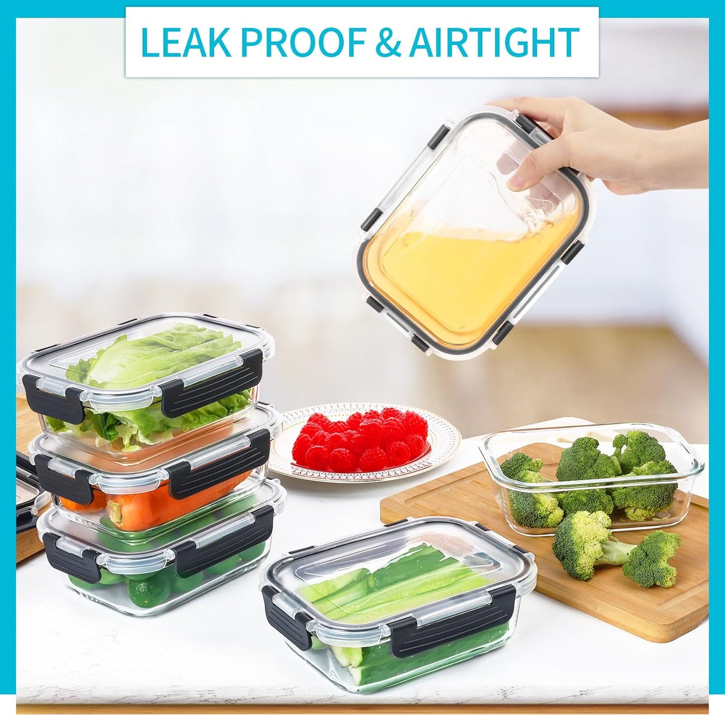 Skroam 5-Packs 36OZ Glass Food Storage Containers with Lids Airtight, Glass Meal Prep Container for Lunch, Pantry Organizers and Storage, Glass Lunch Boxes for Freezer to Oven Safe, Leak Proof