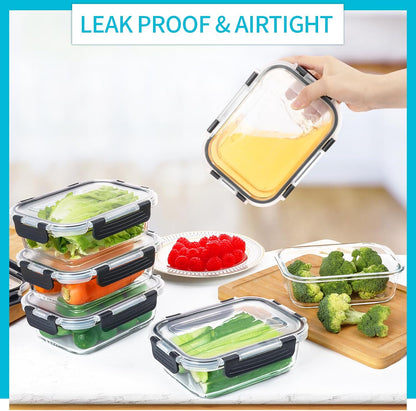 Skroam 5-Packs 36OZ Glass Food Storage Containers with Lids Airtight, Glass Meal Prep Container for Lunch, Pantry Organizers and Storage, Glass Lunch Boxes for Freezer to Oven Safe, Leak Proof