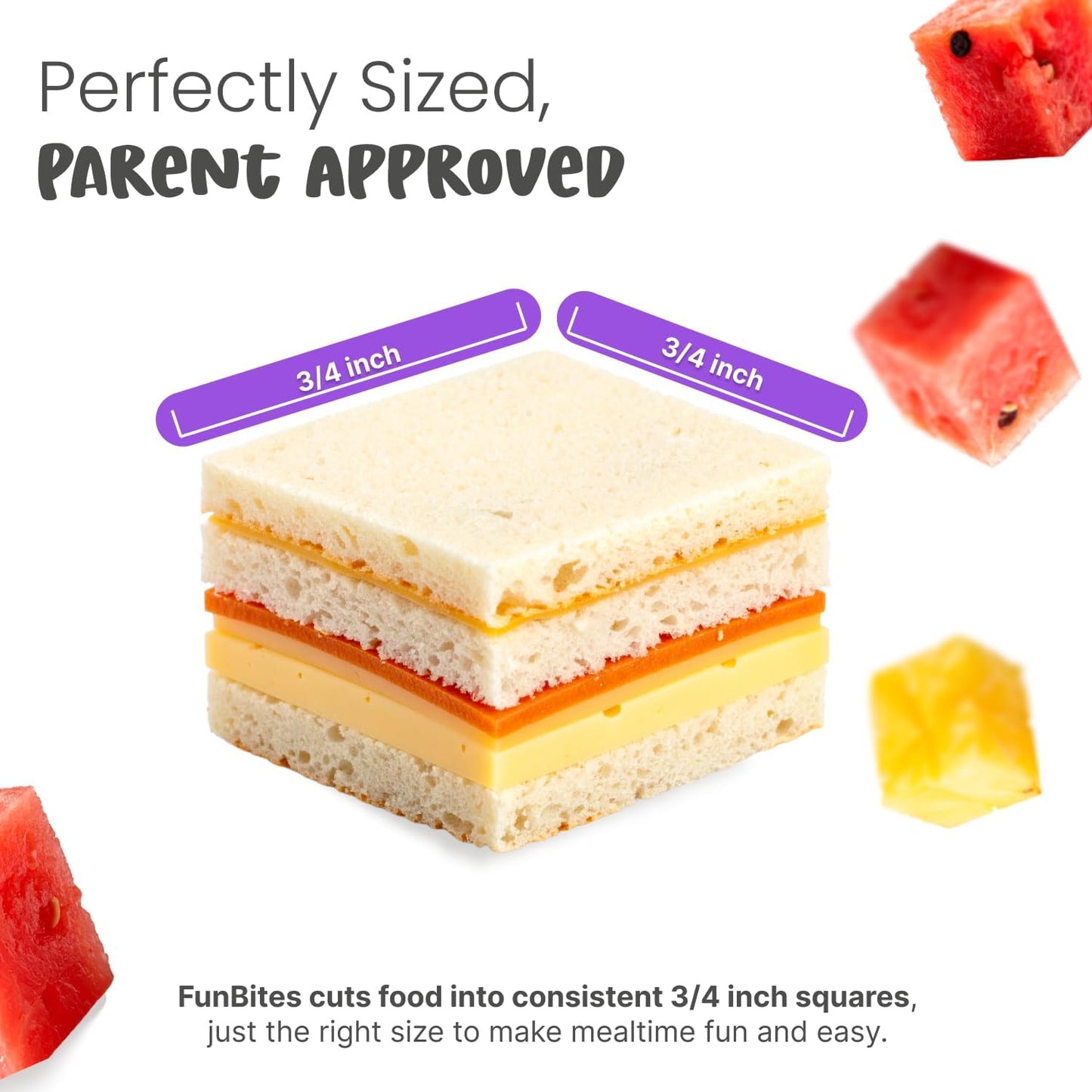 FUNBITES Crustless Sandwich Cutter for Kids Lunch, Uncrustable Sandwich Cutter (6-piece set), Bite-Size Food Cutter for Toddlers, Bento Box Accessories, Dishwasher Safe, Squares/Hearts/Triangles 3pk