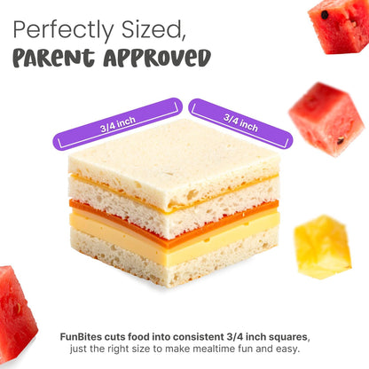 FUNBITES Crustless Sandwich Cutter for Kids Lunch, Uncrustable Sandwich Cutter (6-piece set), Bite-Size Food Cutter for Toddlers, Bento Box Accessories, Dishwasher Safe, Squares/Hearts/Triangles 3pk