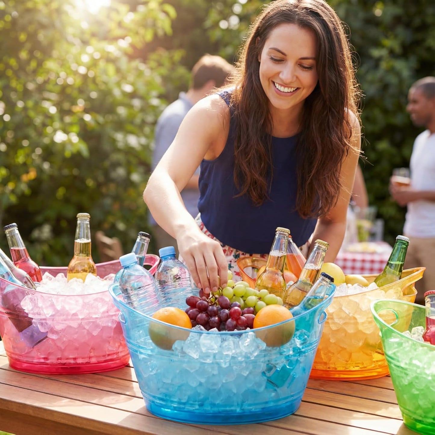meekoo 6 Pcs Plastic Ice Buckets Bulk with Handles 4.5L Oval Storage Tub Large Capacity Ice Drink Bucket for Party Bar Wine Beer Champagne Beverage Bottle Cooler (4.5 L,Orange)