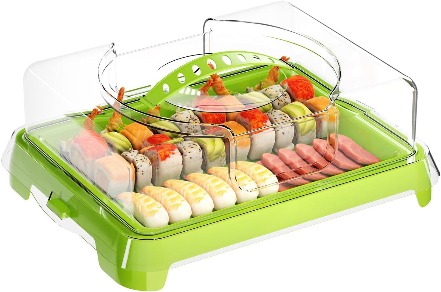 Chilled Portable Serving Tray Platterbox with Reusable Ice Pack with Lid Shrimp Cocktail Serving Dish Platter Cold Food Buffet Server for Appetizer Veggie Fruit Food Parties Outdoor Picnic, Green