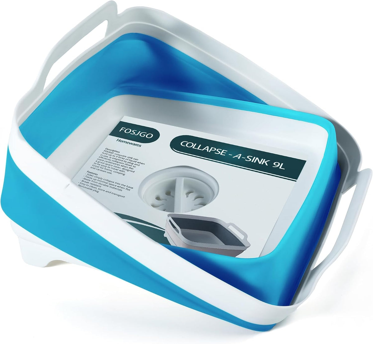 FOSJGO Collapsible Dish Basin with Drain Plug, Foldable Sink, 2.4 Gal (9L)
