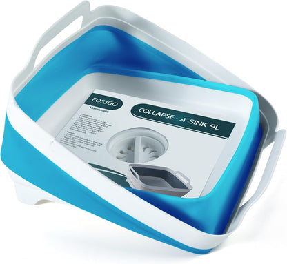 FOSJGO Collapsible Dish Basin with Drain Plug, Foldable Sink, 2.4 Gal (9L)