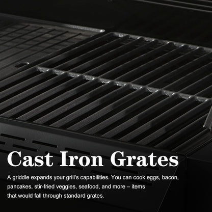 4 + 1 Burner Gas Grill Cast Iron Griddle Grill Combo, BBQ Propane Grills with Side Burner 50000BTU Heavy Duty Barbucue Grill With Cover, Black