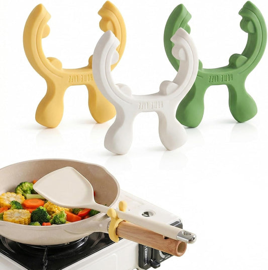 Winb Silicone Spoon Rest, 3 Pack Non-Slip Pot Clip Spatula Holder, Drip-Free, White, Green, Yellow