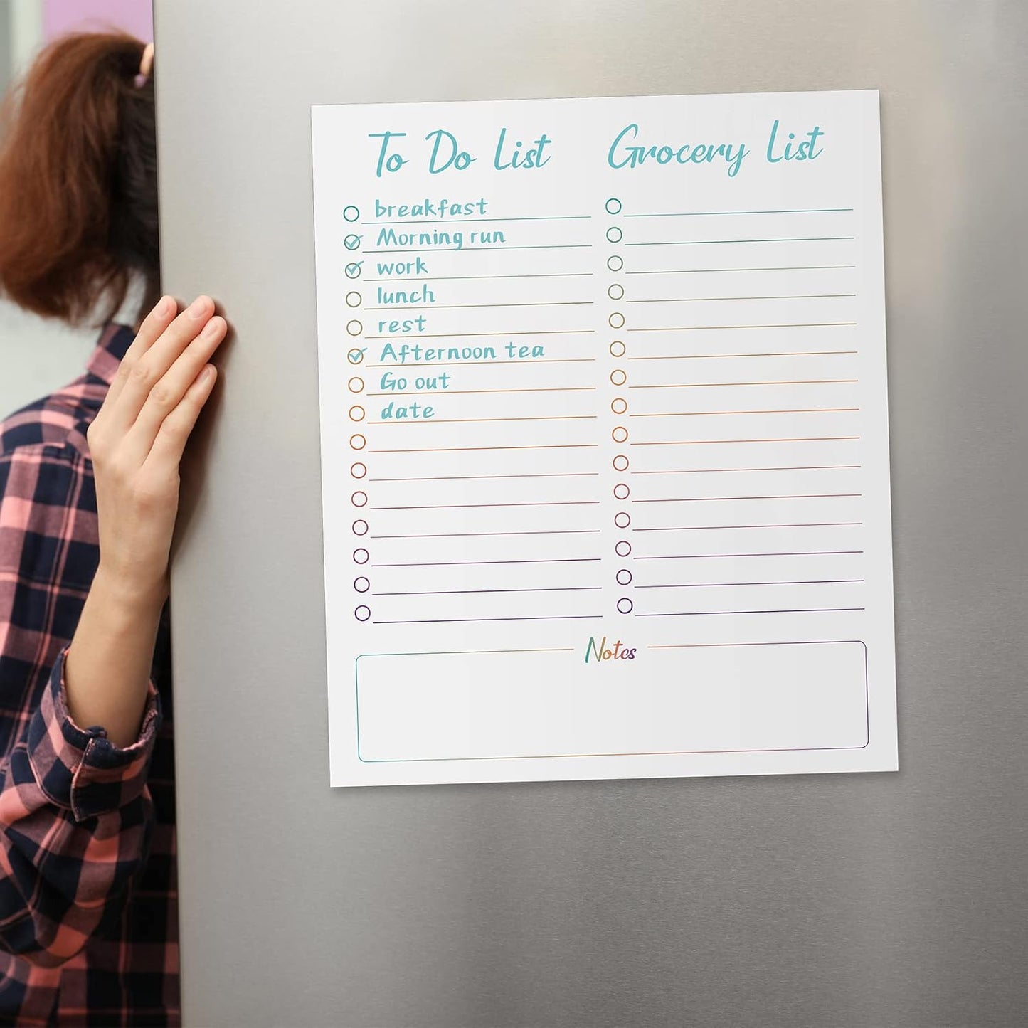 Gueevin 2 Pcs Magnetic Dry Erase Grocery List for Fridge 10" x 12" Magnet White Board Sheet with 8 Whiteboard Markers 2 Eraser Reusable for Refrigerator Kitchen Locker Cabinet Door(Black Line)