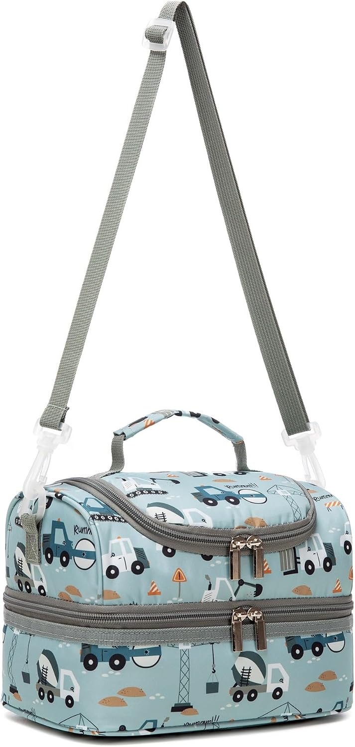 Insulated Kids Dual Compartment Lunch Bags Tote for Girls Boys Toddler School Picnic Food Cooler Thermal with Strap Lunch Boxes Blue Unicorn
