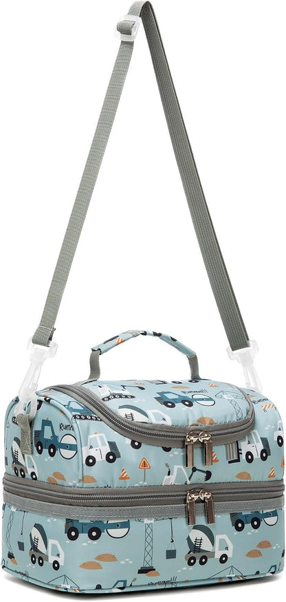 Insulated Kids Dual Compartment Lunch Bags Tote for Girls Boys Toddler School Picnic Food Cooler Thermal with Strap Lunch Boxes Blue Unicorn