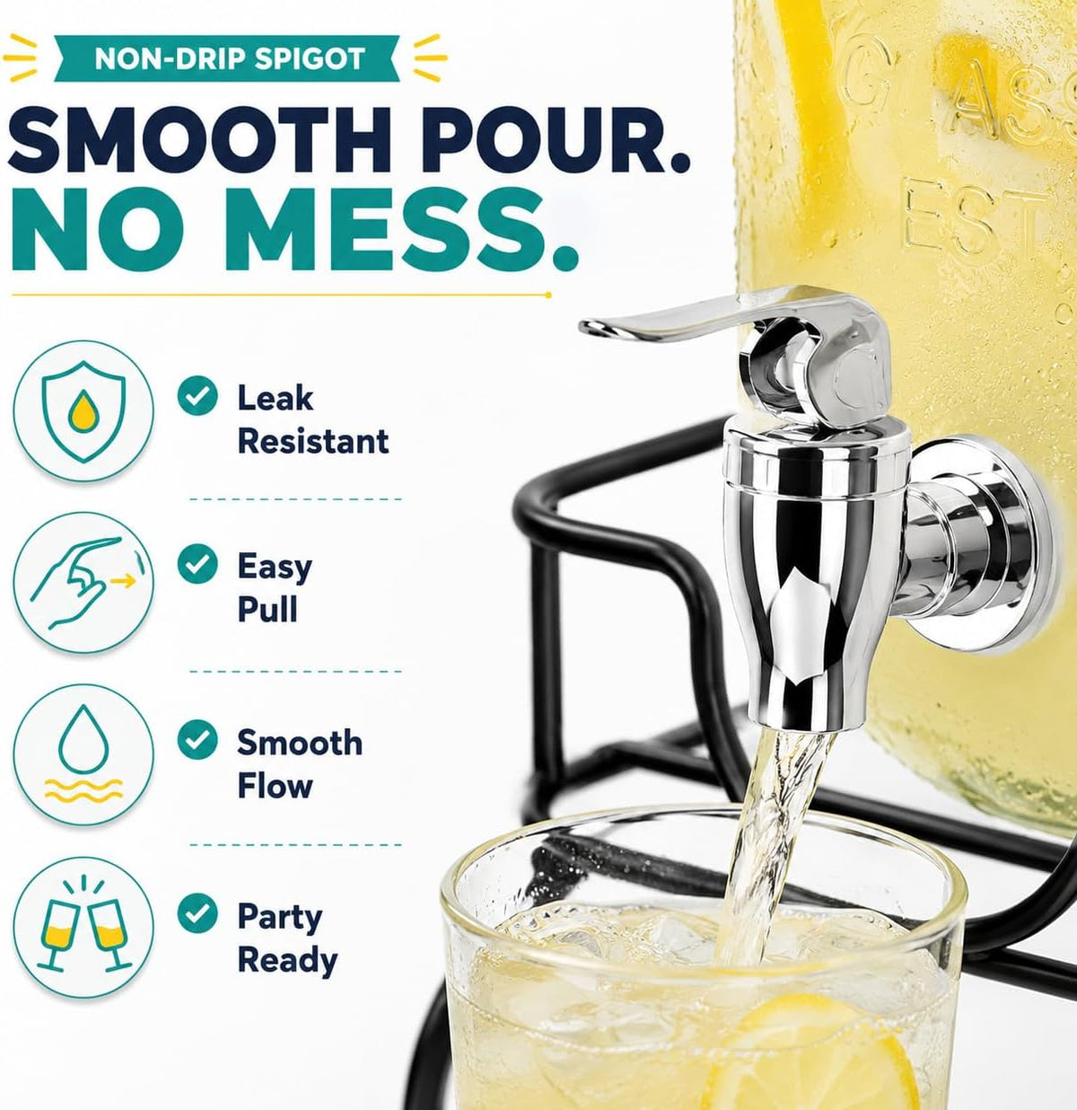Estilo Gallon Drink Dispenser with Stand - Glass Beverage Dispenser with Stand for Weddings - Sun Tea Jar with Spigot 1 Gallon - Countertop Glass Water Dispenser for Lemonade and Parties