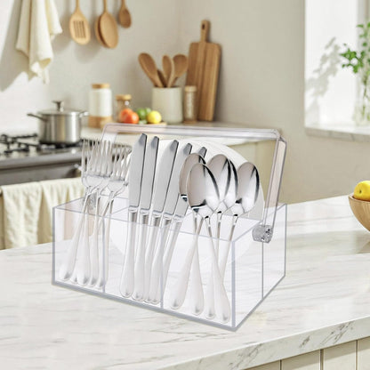 Acrylic Utensil Holder & Silverware Organizer,Space-Saving Heavy-Duty Cutlery Caddy for Spoons,Forks,Knives,Napkins Kitchen Countertop,able,Buffet,Picnic Party (Indoor Outdoor Use)
