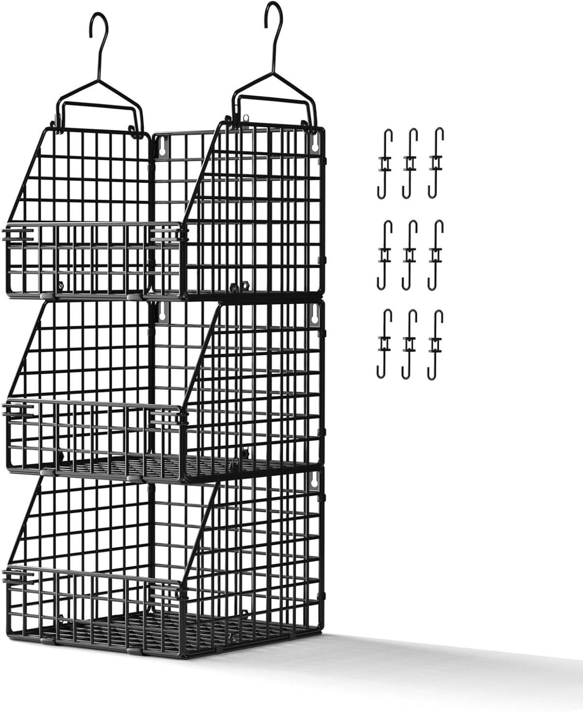 PUPPYCUTE Stackable Wire Storage Baskets for Kitchen Closet Pantry, Hanging Closet Organizers Storage Shelves Organization, Wall Mount Metal Basket Bins, Clothing Vegetable & Fruit Organizer 3 pcs