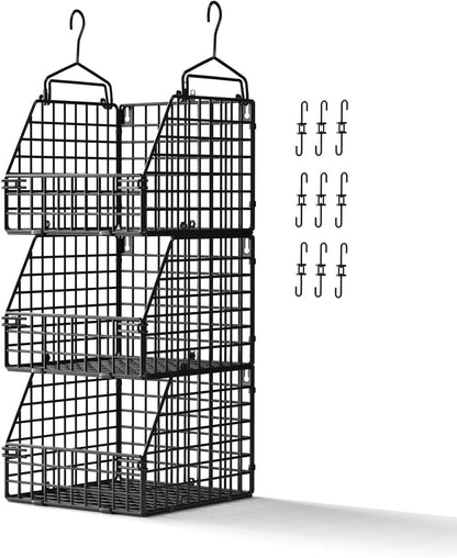 PUPPYCUTE Stackable Wire Storage Baskets for Kitchen Closet Pantry, Hanging Closet Organizers Storage Shelves Organization, Wall Mount Metal Basket Bins, Clothing Vegetable & Fruit Organizer 3 pcs