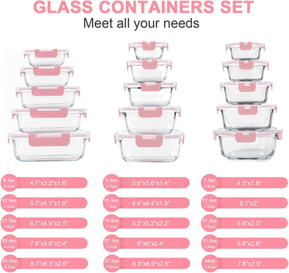 30 Pieces Glass Food Storage Containers, Meal Prep Set with Snap Locking Lids, Airtight lunch Containers, BPA-Free, Microwave, Oven, Freezer & Dishwasher Friendly,Blue