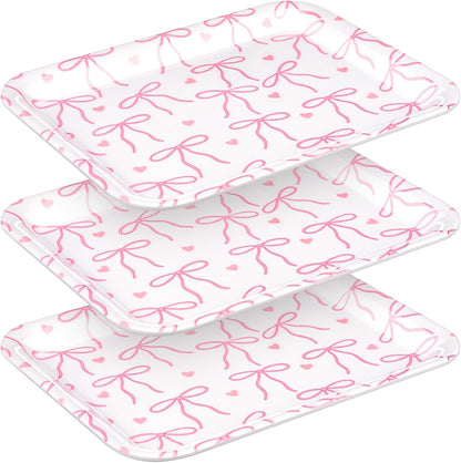 Tioncy 3 Pcs Strawberry Birthday Party Plates Pink Plastic Serving Tray for Summer Berry First Birthday Decoration, 13 x 10 Inch