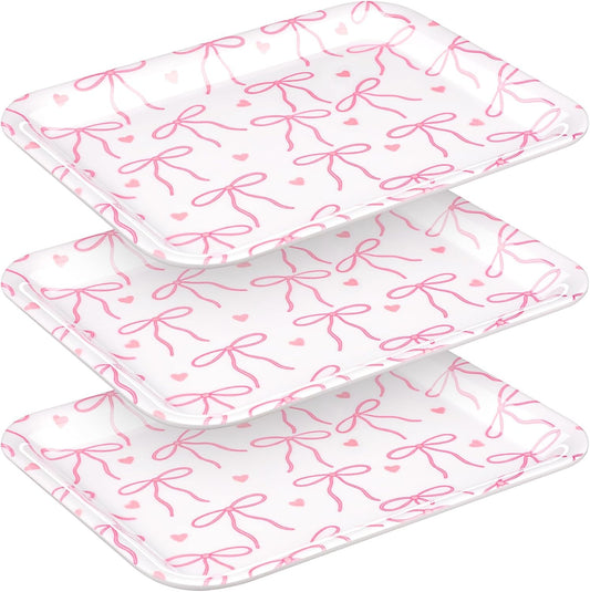 Tioncy 3 Pcs Strawberry Birthday Party Plates Pink Plastic Serving Tray for Summer Berry First Birthday Decoration, 13 x 10 Inch