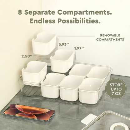 KRYSO 8-in-1 Snack Tray with Lid & Handle, Divided Serving Dishes, Trays & Platters– Leak-Proof, Portable Food Organizer Box with Silicone Seal & Removable Sections for Parties, Travel & Everyday Use