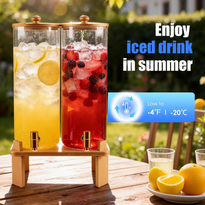 1.5 Gallon 2 Pack Glass Drink dispenser for parties,Beverage Dispenser With Wood Stand,Water Dispensers with spigot,lemonade dispenser,juice containers & water pitcher with lid