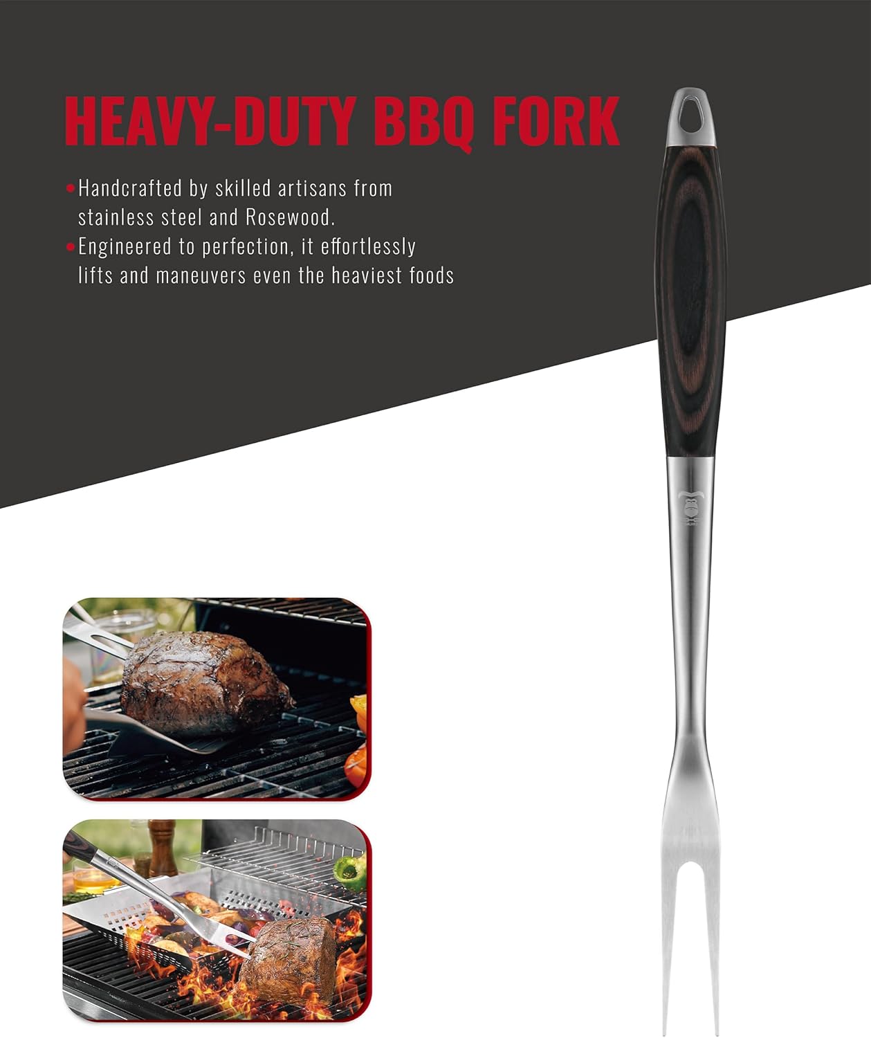 GRILAZ Heavy-Duty Rose Wooden BBQ Grilling Tools Set. Extra Thick Stainless Steel Multi-Function Spatula, Fork & Tongs | Essential Accessories for Barbecue & Grill. Ideal Gift for Father…