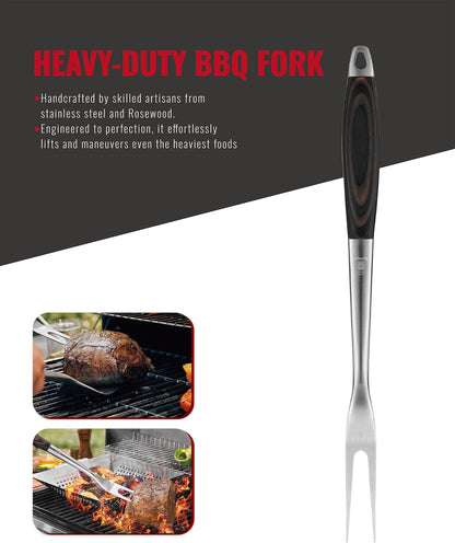 GRILAZ Heavy-Duty Rose Wooden BBQ Grilling Tools Set. Extra Thick Stainless Steel Multi-Function Spatula, Fork & Tongs | Essential Accessories for Barbecue & Grill. Ideal Gift for Father…