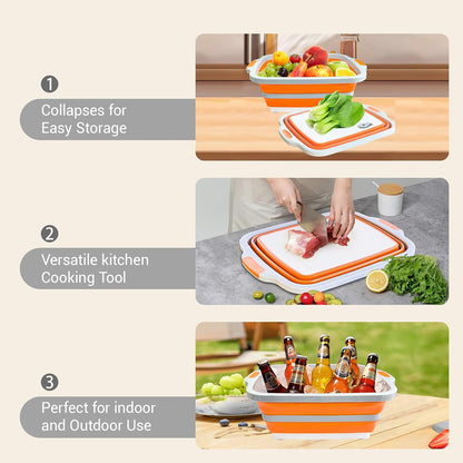 Collapsible BBQ Prep Tub 8L Black | Portable Meat Marinating Container with Locking Cutting Board Lid, BBQ Tongs, 2 Meat Shredding Claws & 2 Heat-Resistant Grill Gloves for Camping & Grilling