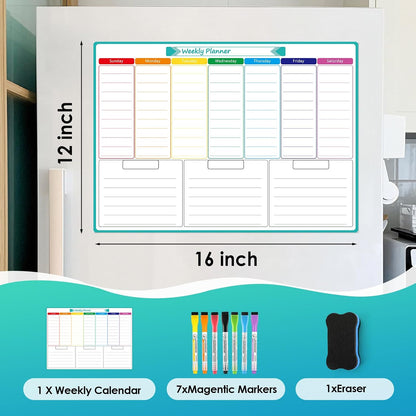 MaxGear Black Weekly Dry Erase Board,16"x12" Magnetic Whiteboard Meal Planner Blackboard for Fridge, Chalkboard Calendar Menu Planning Board Notepad for Kitchen with 7 Markers and 1 Eraser