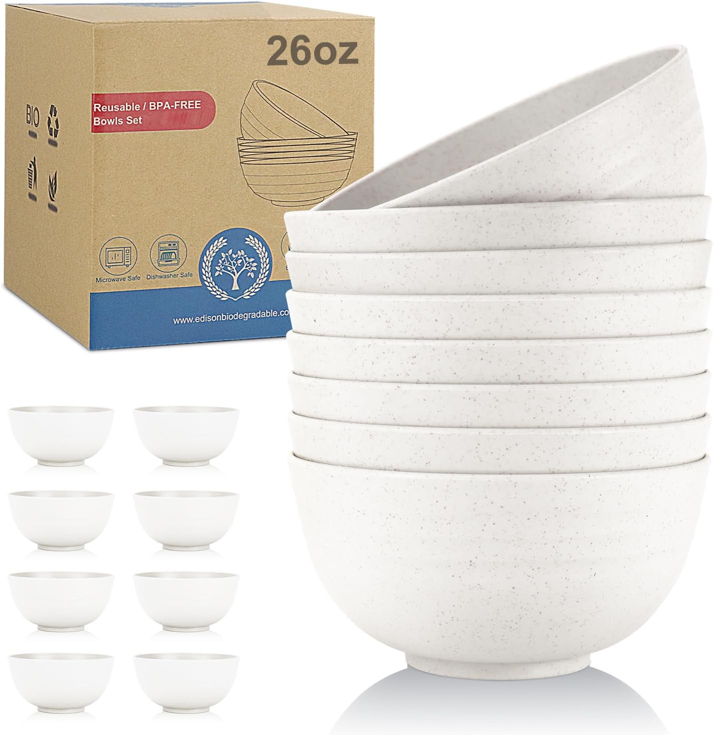 Wheat Straw Bowl Sets,8 PCS Unbreakable Cereal Bowl 26 OZ,Microwave and Dishwasher Safe Bowls,Bowl Sets for Camping and Picnic BPA Free Colorful Salad Bowls for Serving Soup,Oatmeal and Fruit Etc…