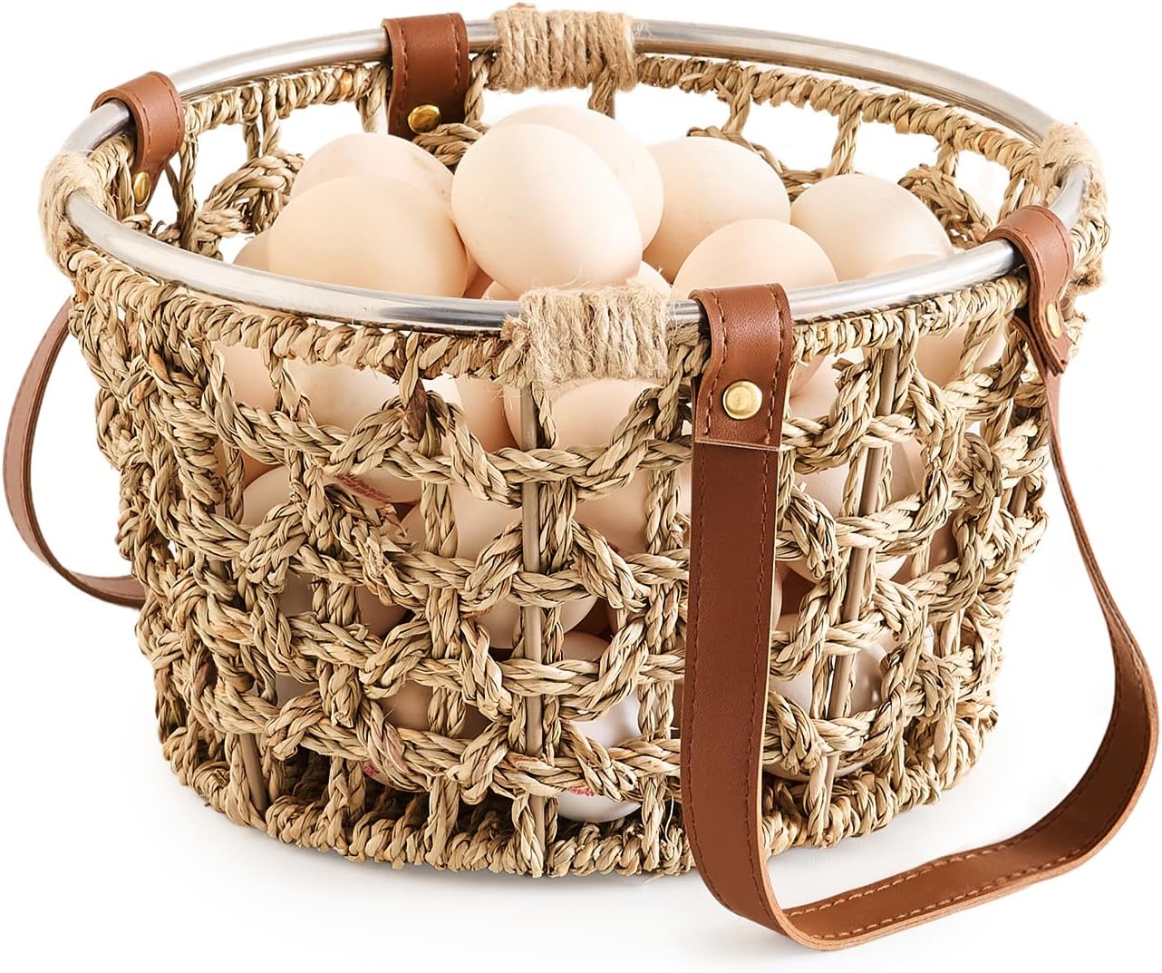 Egg Baskets for Collecting Fresh Eggs Farmhouse Handmade Wicker Hyacinth Egg Collecting Basket with Handle