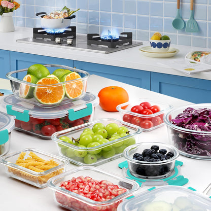 VERONES 30 Pieces Glass Meal Prep Containers Set, Stackable Glass Food Storage Containers with Lids-Airtight Lunch Containers，for Microwave, Oven, Freezer & Dishwasher,Grey