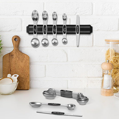 Wildone Measuring Cups and Magnetic Measuring Spoons Set, 16Pcs | 8 Stainless Measuring Cups, 7 Double-sided Magnetic Measuring Spoons & leveler for Spice Jar and Liquid Measuring, Multicolor