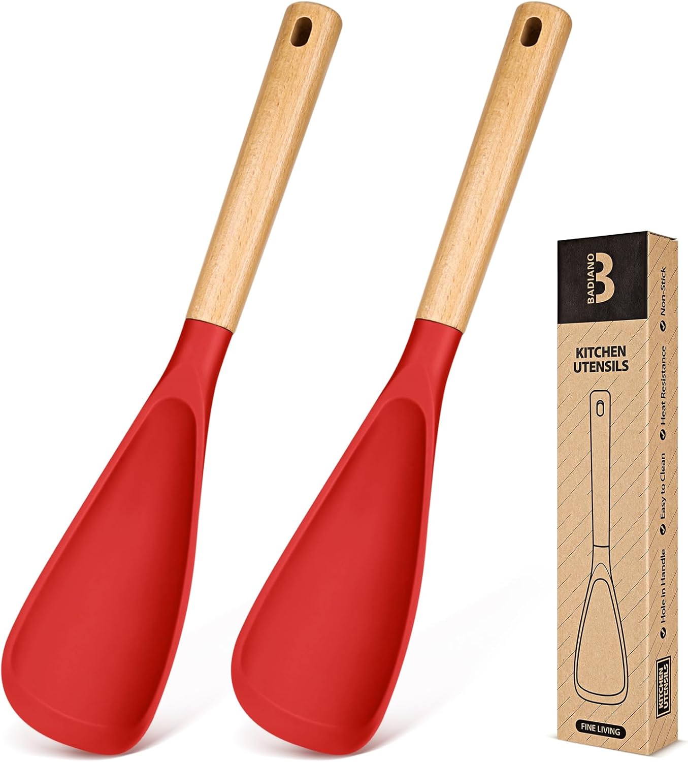 Cooking Spoon for Nonstick Cookwares, Great for Cooking and Serving Sturdy BPA-Free Matte Silicone, Wood Handle Spoon for Mixing, Scoop, and Scrape (Black & Grey, 11.4 inch)