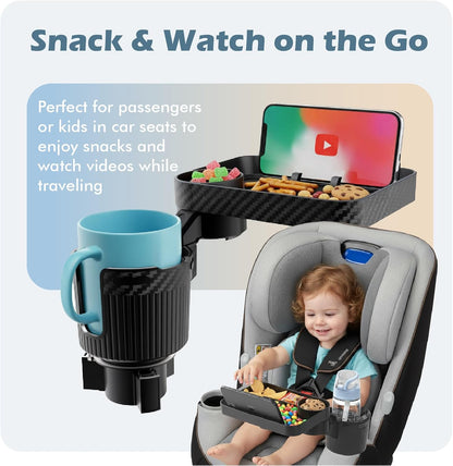 Car Cup Holder Tray, 3 in 1 Cup Holder Expander Adapter for Car, 360° Rotating Detachable 11" Car Food Tray Table for Eating, Road Trip Essentials Fits Yeti, Hydro Flask 16-46 oz, OtterVerz 11