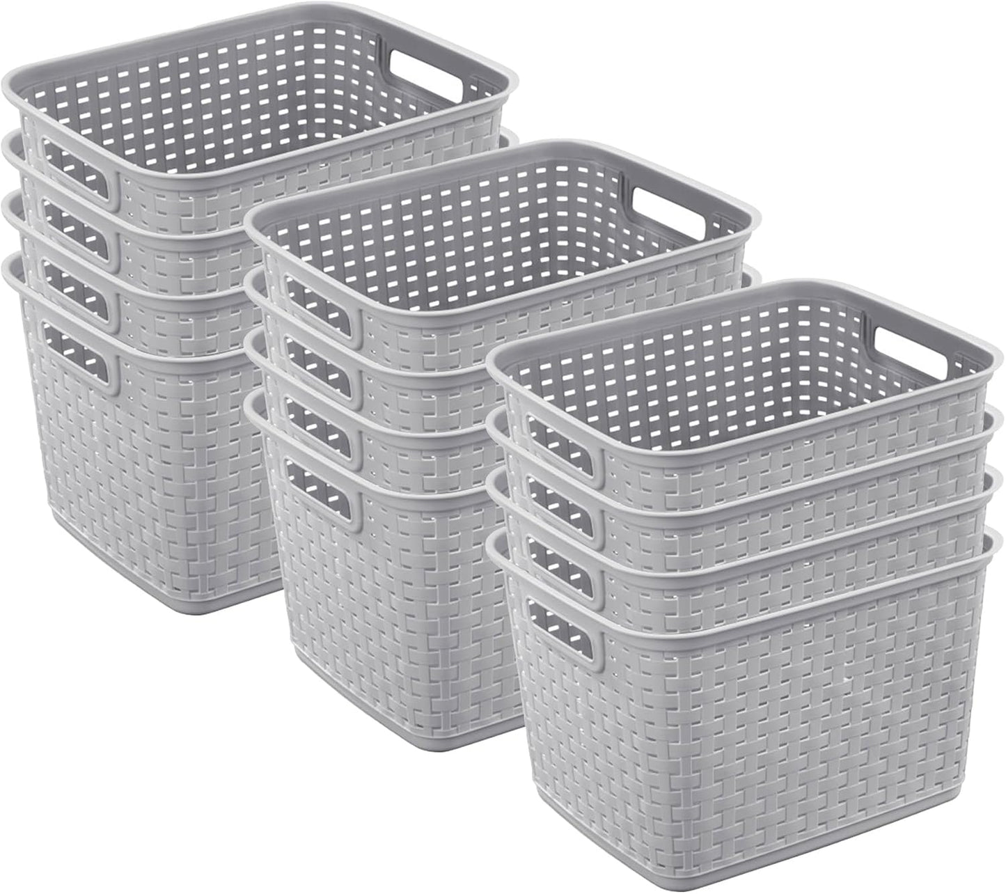 Sterilite 6-Pack Tall Weave Basket, Woven Plastic Storage Baskets for Organization, Cement Gray - Organizing Bin Containers with Handles for Bedroom, Bathroom, Dorm, Laundry Room, and Closet