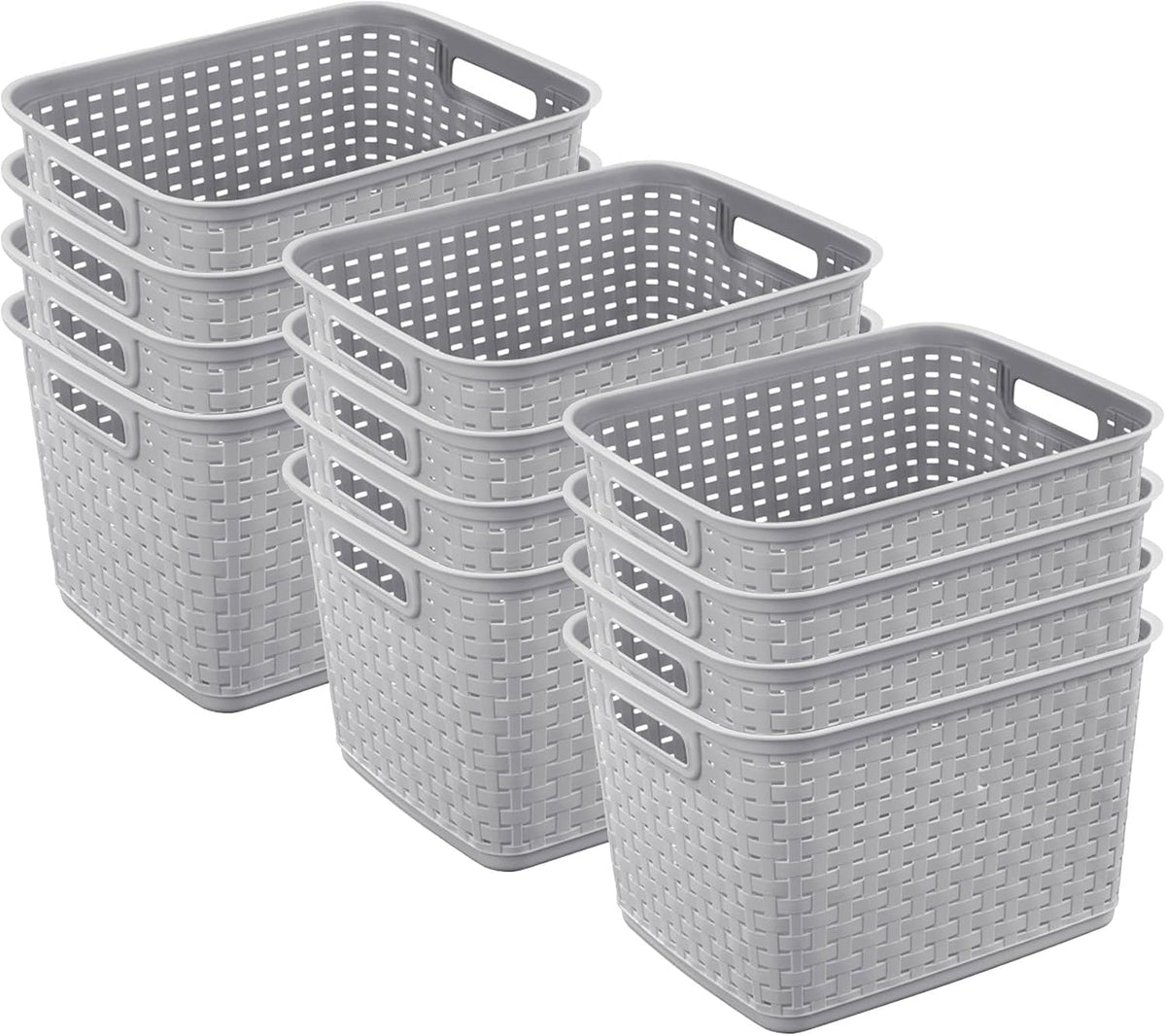 Sterilite 6-Pack Tall Weave Basket, Woven Plastic Storage Baskets for Organization, Cement Gray - Organizing Bin Containers with Handles for Bedroom, Bathroom, Dorm, Laundry Room, and Closet