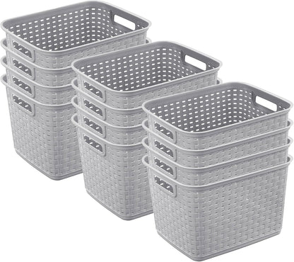 Sterilite 6-Pack Tall Weave Basket, Woven Plastic Storage Baskets for Organization, Cement Gray - Organizing Bin Containers with Handles for Bedroom, Bathroom, Dorm, Laundry Room, and Closet