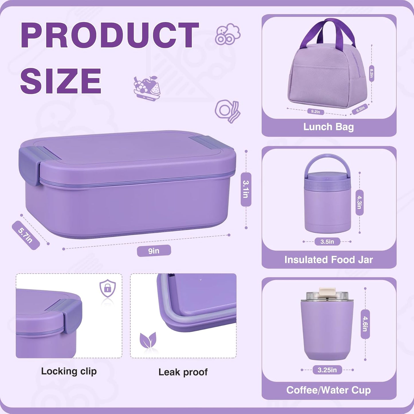 Bento Lunch Box Set with 10.5oz Soup Thermo Food Jar for Adults Kids, Stainless Steel Leak-proof Lunch Container with 4 Compartment, Coffee Tumbler with Lunch Bag for School Travel Office-Grey