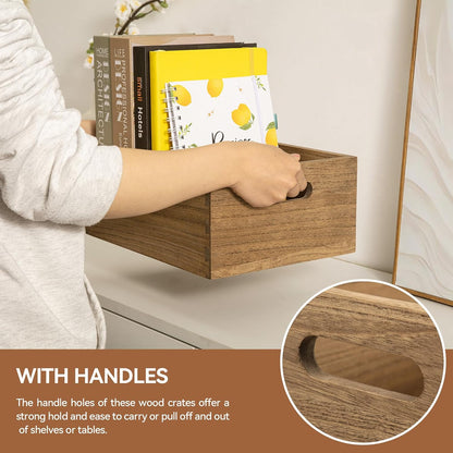 KIRIGEN Nesting Wood Crates with Handles, Set of 3 Storage Boxes Natural | 3 Different Size Decorative Box Organizer for Towels, Books, Crafts Fully Assembled